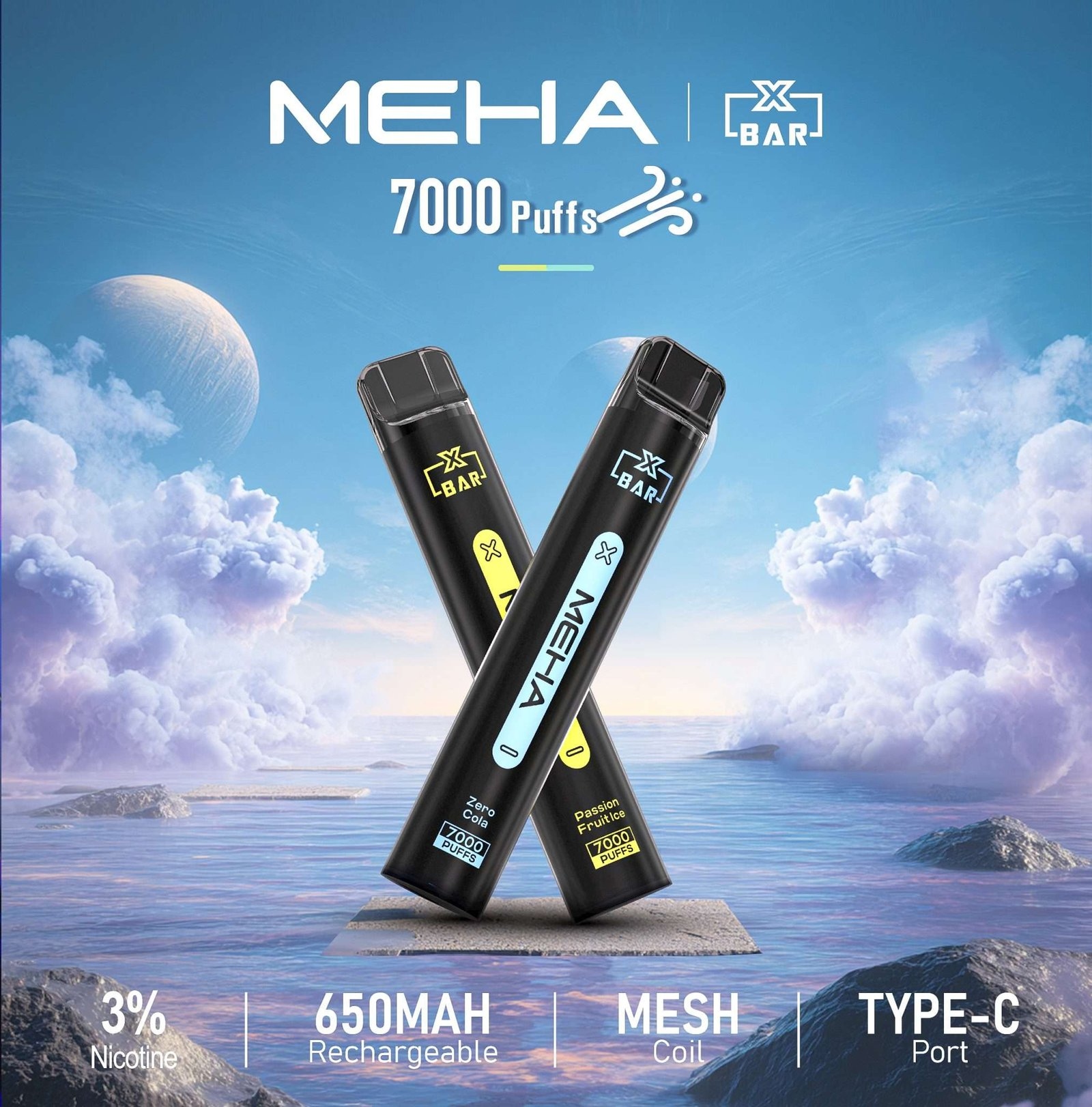 MEHA小黑條7000口抛棄式電子煙超長續航